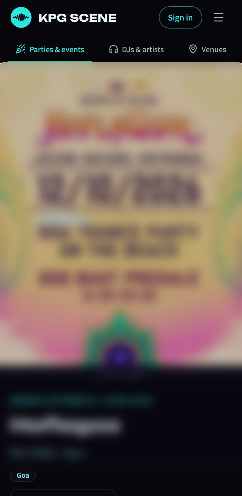 KPG Scene on mobile, event page