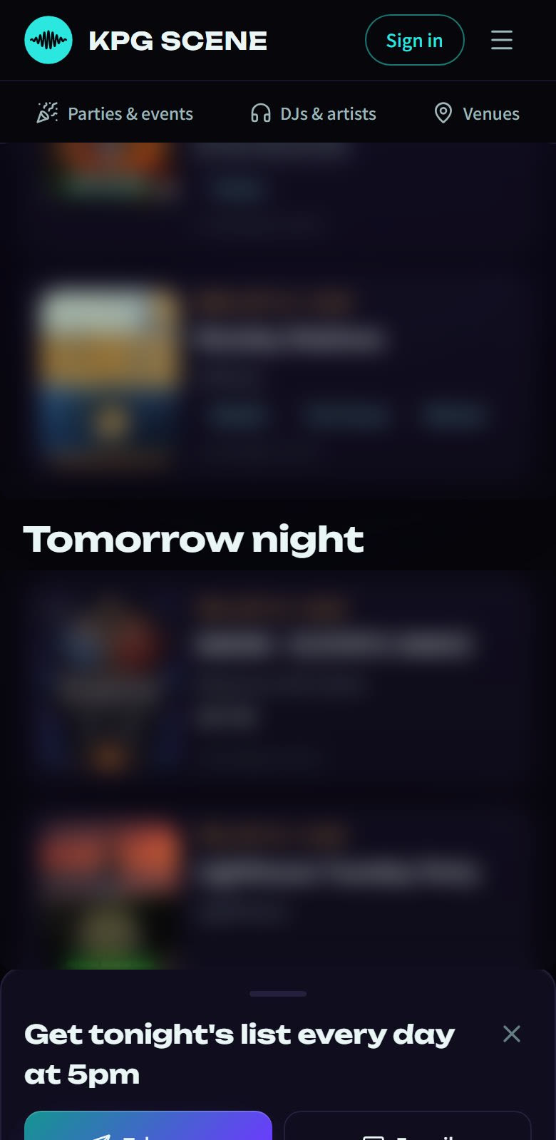 KPG Scene on mobile, tonight list